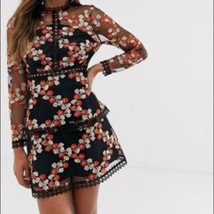 Asos long sleeve embroidered cocktail dress